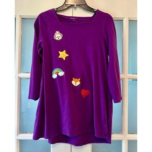 LANDS’ END GIRLS LONG SLEEVE PURPLE DRESS WITH DECORATIVE PATCHES 💜🌈⭐️